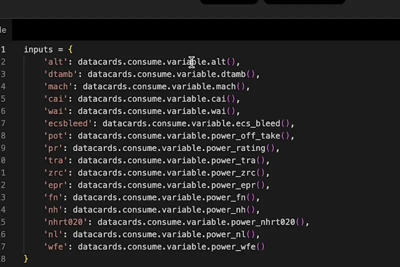 The Engine Model notebook: the code that consumes the inputs