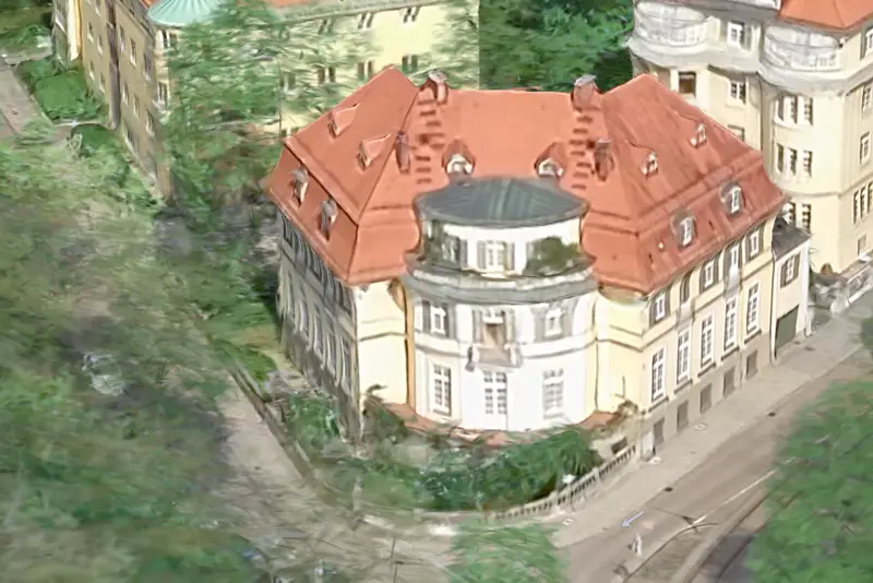Gaussian-splat scan of the villa